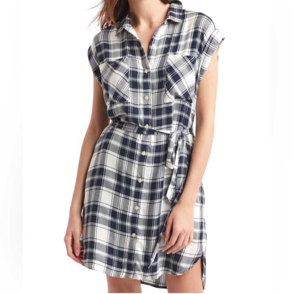 Nwt Gap Plaid Navy White Tunic Dress Shirtdress Xl